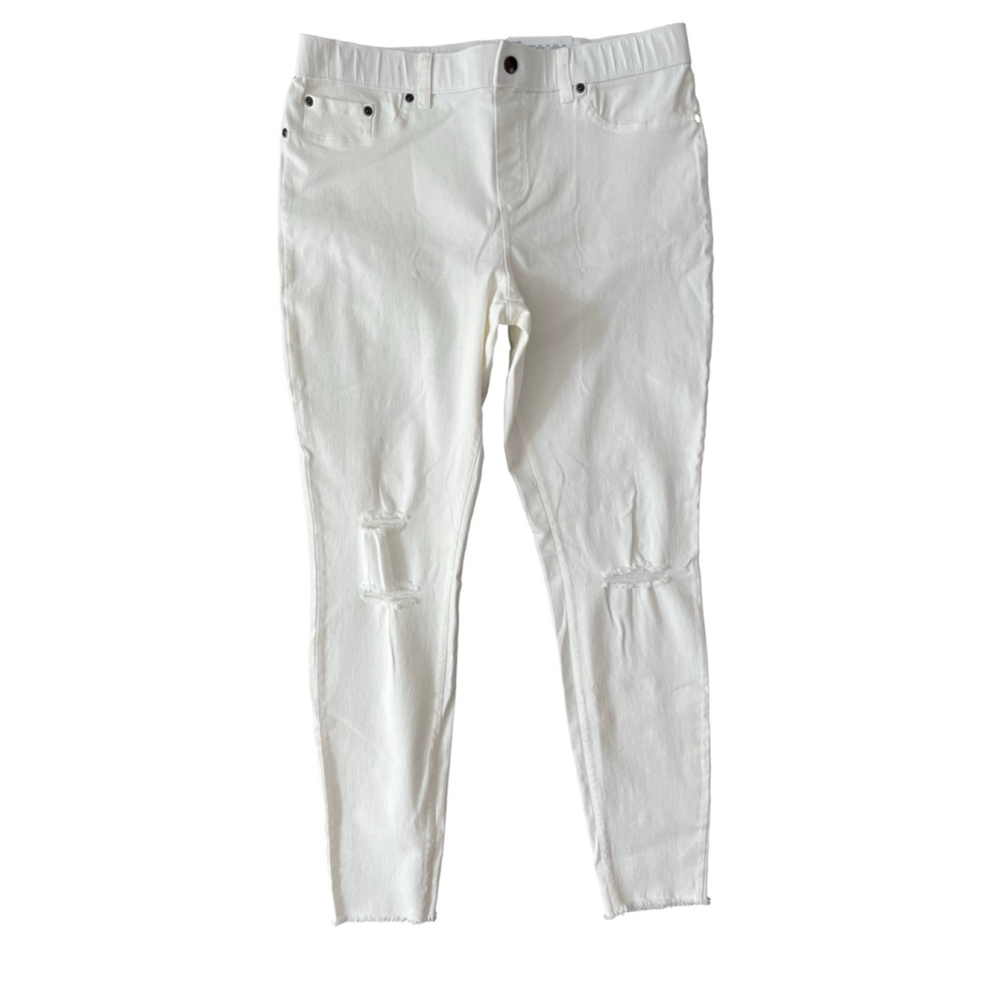 HUE White Ripped Knee Denim Jeggings Women's Large